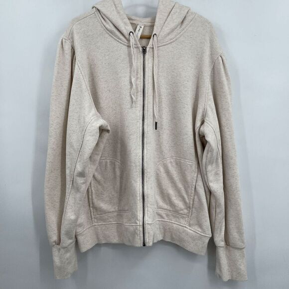 Daily Practice Beige Long Sleeve Puff Shoulder Full Zip Hoodie Jacket Medium - Picture 1 of 9